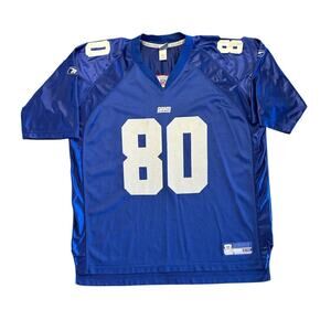 Vintage NEW YORK GIANTS #80 JEREMY SHOCKEY Size 2XL Blue Jersey NFL Reebok Mens